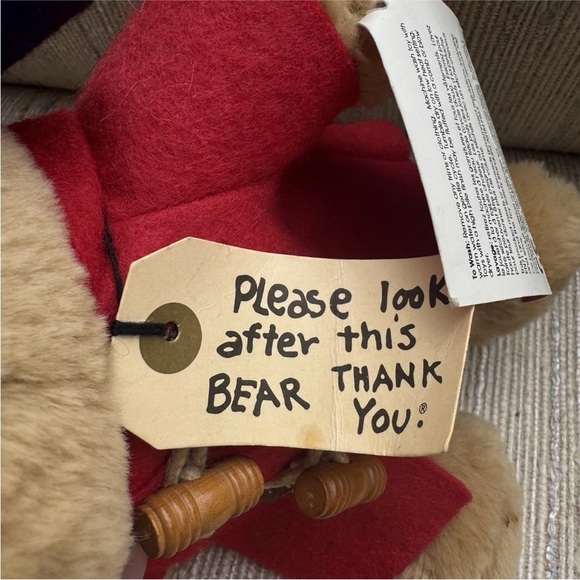 Paddington Bear Plush with Tag, Wood Toggles Navy Blue Hat, Red Coat - Eden Toys - Picture 4 of 8